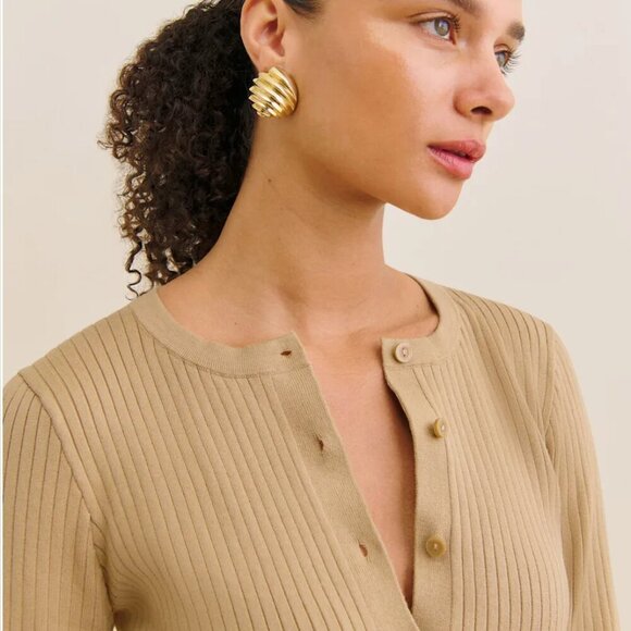 Reformation Joanne Cotton Cardigan Brown - Size XS - Picture 2 of 7